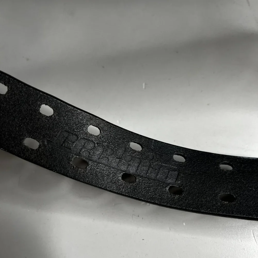 Reclaim Black Italian Leather Double Prong Belt Made in Canada Perforated 36in